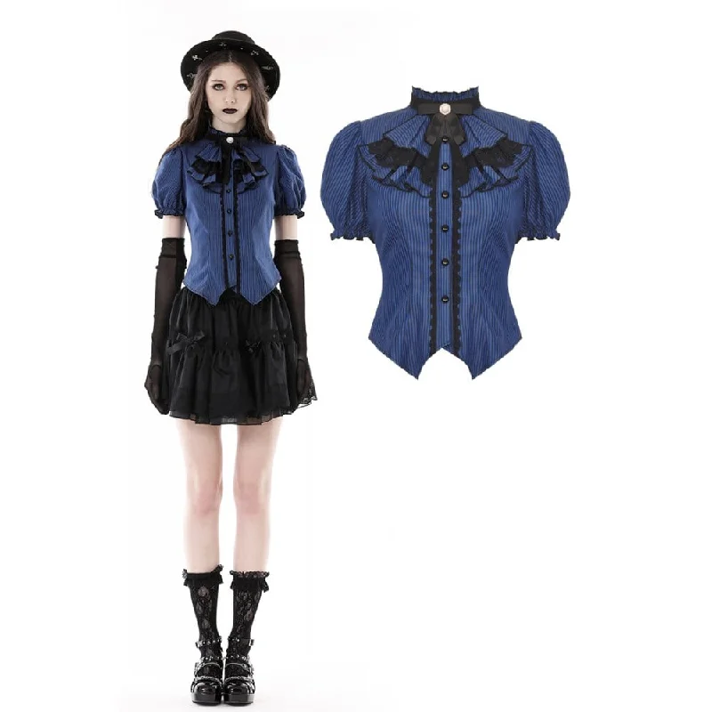 Women's Gothic Frilly Collar Striped Shirt