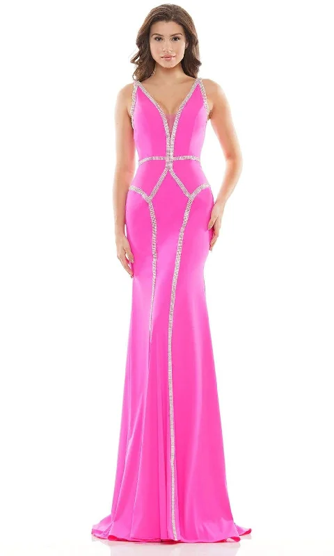 Colors Dress - 2696 Jewel Trimmed V-Neck Gown