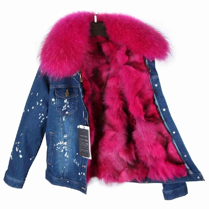 Dark Blue Denim Pink Fur