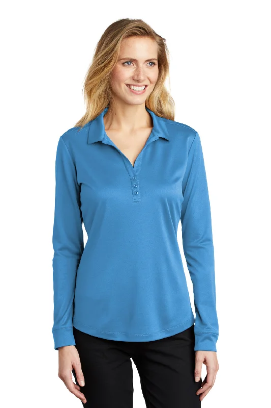 Port Authority Womens Silk Touch Performance Moisture Wicking Long Sleeve Polo Shirt - Carolina Blue - Closeout