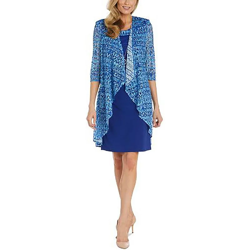 R&M Richards Womens Crochet Tie-Dye Open-Front Blazer