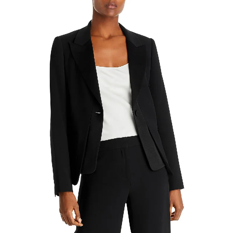 Kobi Halperin Womens Mac Satin Trim Suit Separate One-Button Blazer