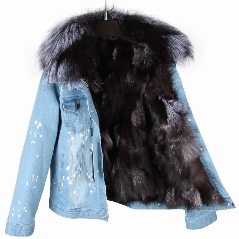 Light Blue Denim Grey Fur