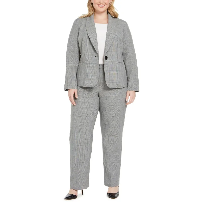 Le Suit Womens Plus Glen Plaid  One-Button Blazer