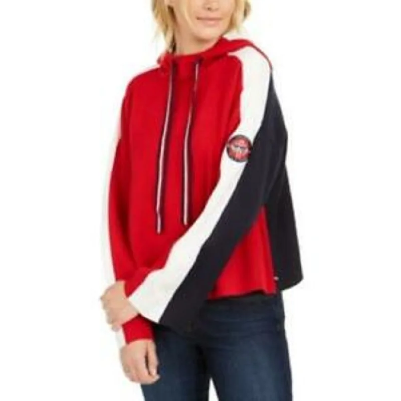 Tommy Hilfiger Women's Wide-Sleeve Cropped Hoodie Red Size Extra Large - XL