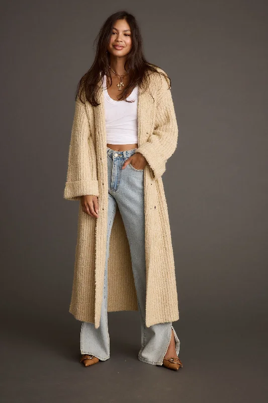 Cassia Cream Knit Long Cardigan Coat