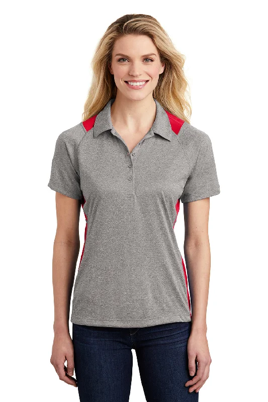 Sport-Tek Womens Heather Contender Moisture Wicking Short Sleeve Polo Shirt - Heather Vintage Grey/True Red