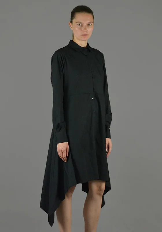 LUTZ HUELLE LU1010 BACK DRAPE LONG SHIRT BLACK