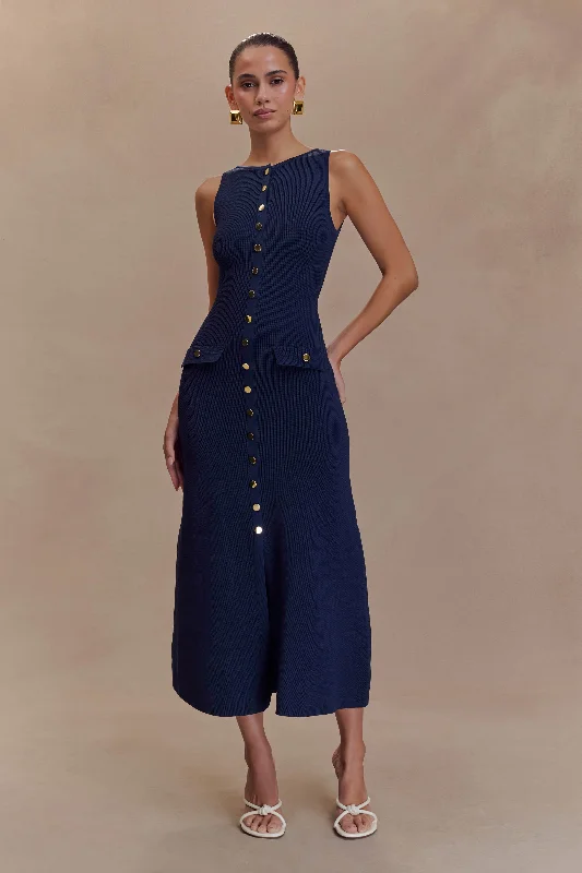 Sawyer Sleeveless Buttoned Maxi Dress - Navy