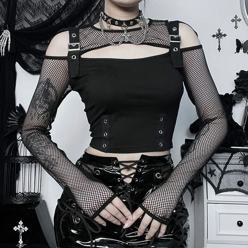 Women's Gothic Off Shoulder Mesh Splice Shirt