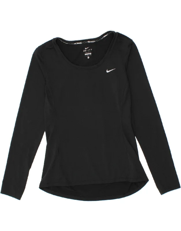 NIKE Womens Dri Fit Top Long Sleeve UK 10 Small Black Polyester