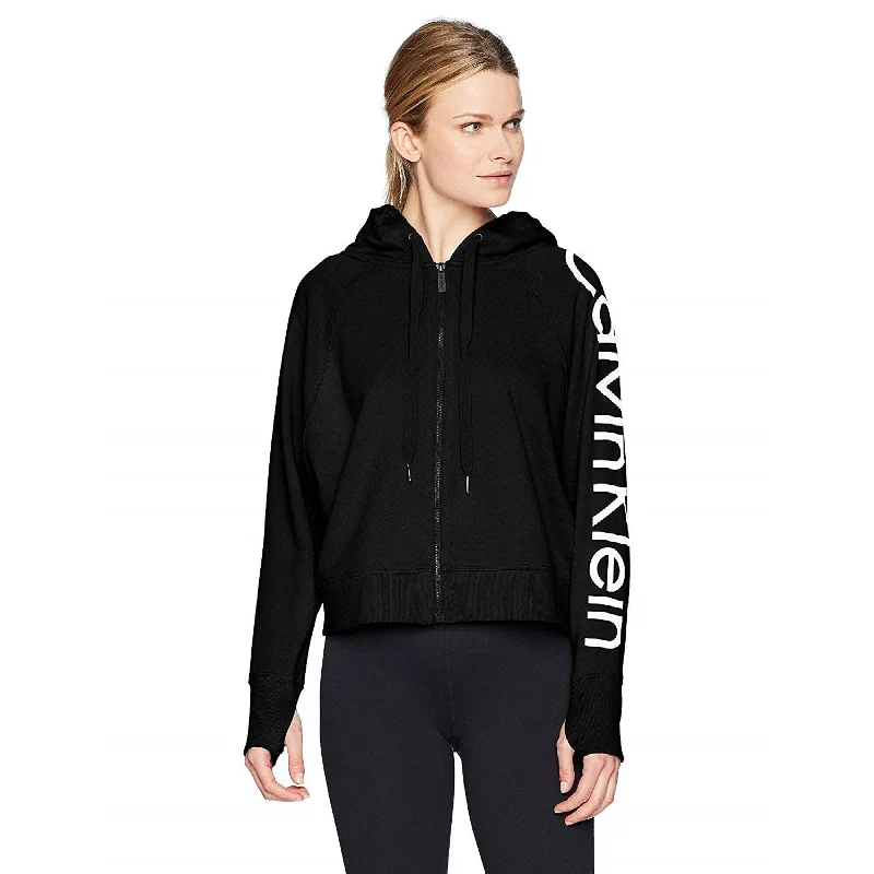 Calvin Klein Performance Women's Logo Terry Hoodie Black Size Large - L