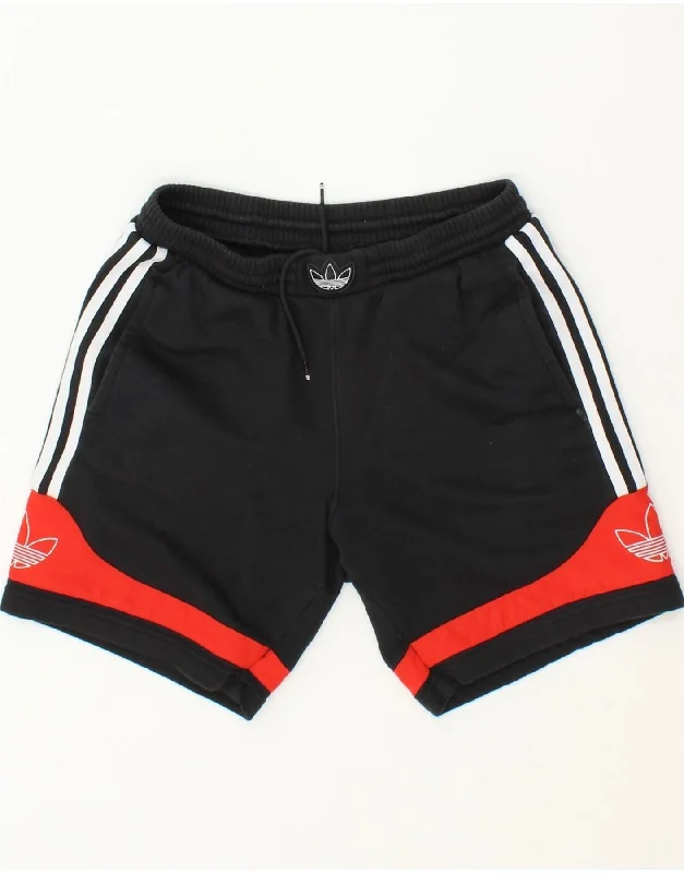 ADIDAS Womens Graphic Sport Shorts UK 12 Medium  Black Colourblock Cotton