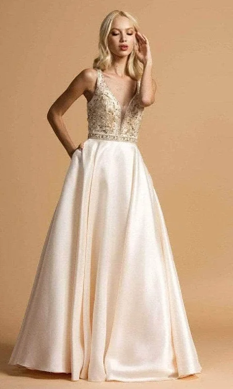 Aspeed Design - Scoop Back Satin Prom Dress L2183 - 1 pc Champagne In Size S Available