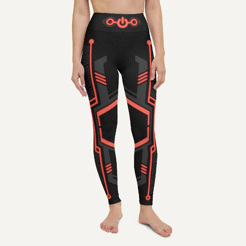 Futuristic Sci-Fi Red High-Waisted Leggings