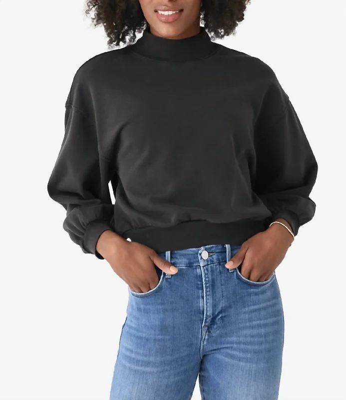 Balloon Sleeve Mock Sweater In Black