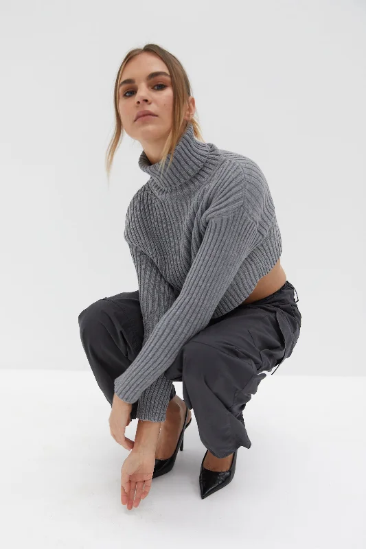 Chunky Knit Crop Skivvy - Grey