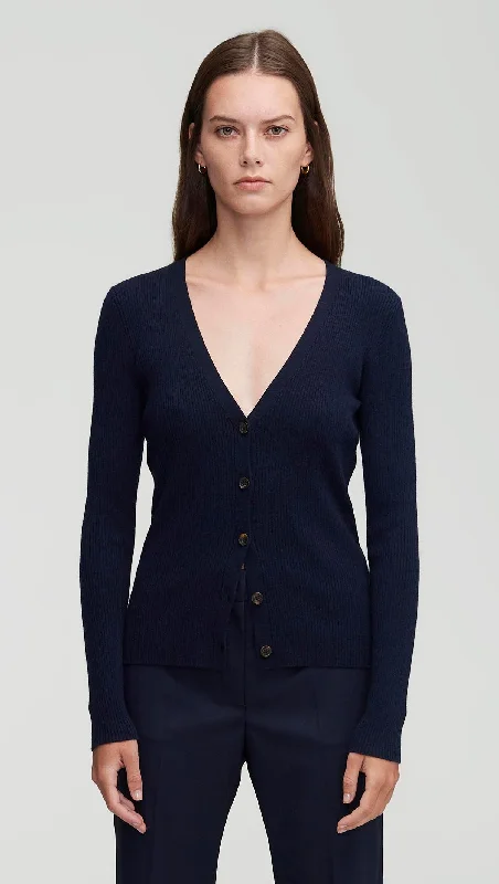 Everyday Knit Rib Cardigan in Viscose Wool | Navy