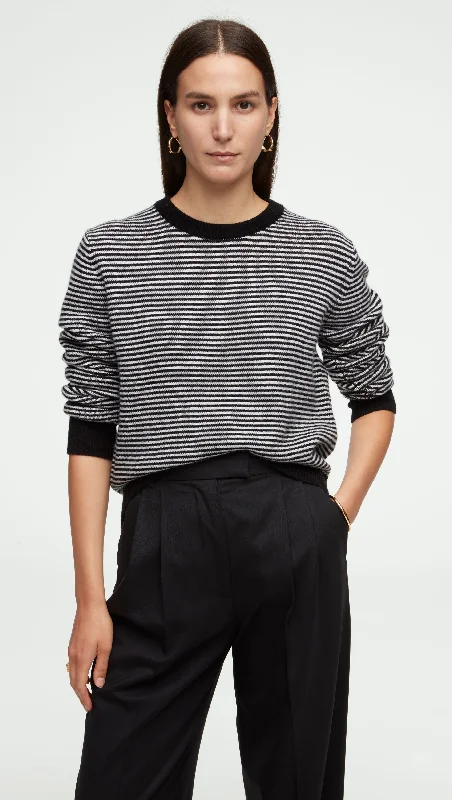 Striped Crewneck Sweater in Wool-Cashmere | Ivory/Black