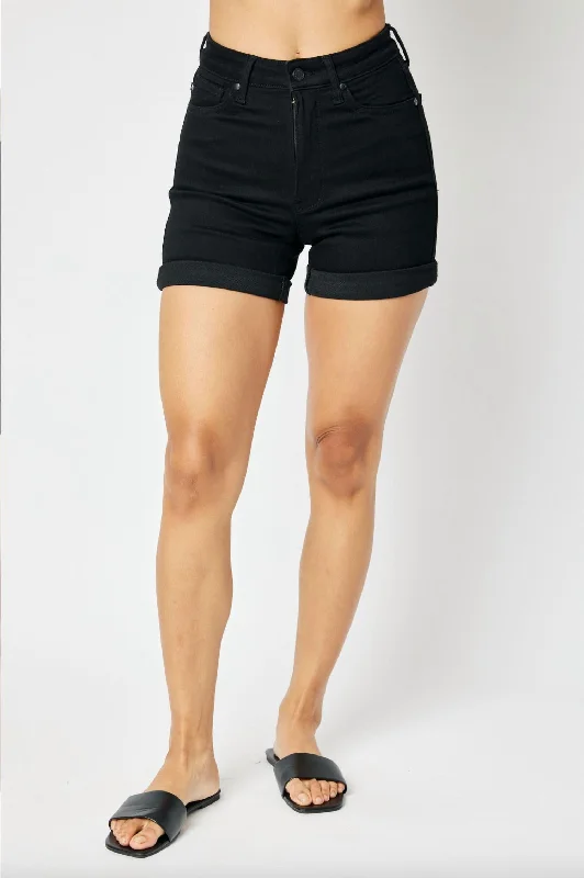 Tummy Control Cuffed Shorts In Black