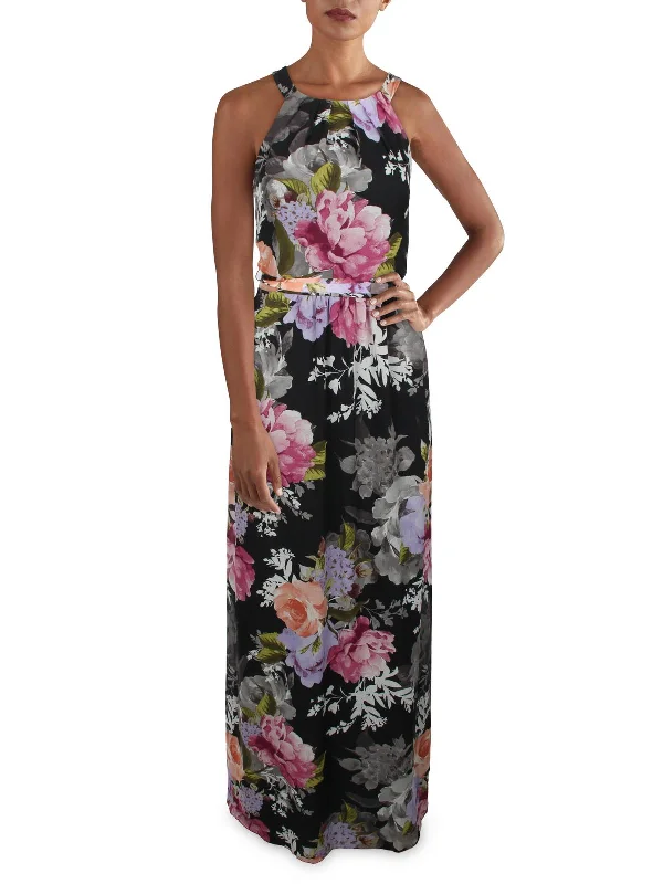 Womens Belted Maxi Evening Dress