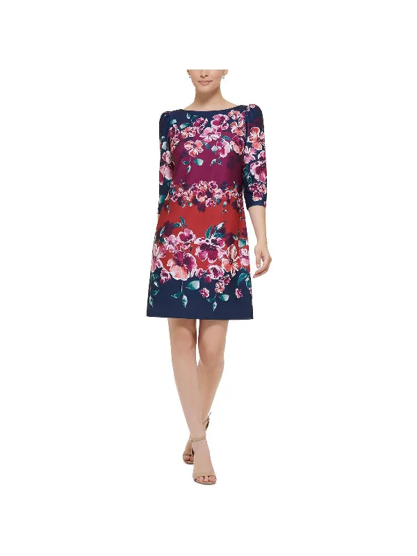 Womens Floral Print Knee Shift Dress