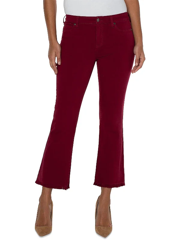 Womens Mid Rise Cropped Flared Jeans