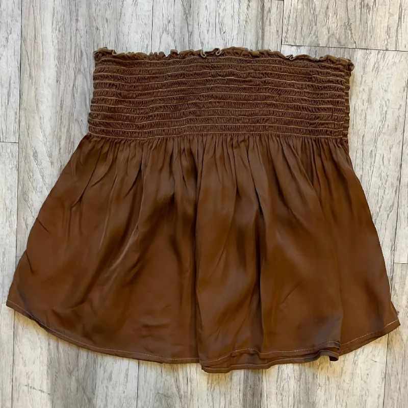 Elastic Mini Skirt In Dark Tan