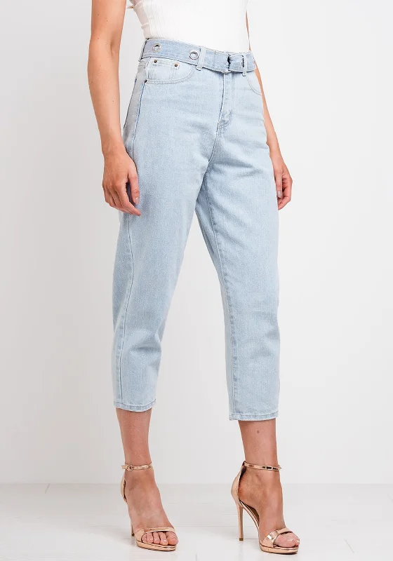 Jovonna Acid Wash Cropped Mom Jeans, Blue