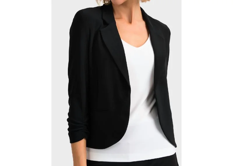 Knit Blazer With Gathered Sleeves In Black