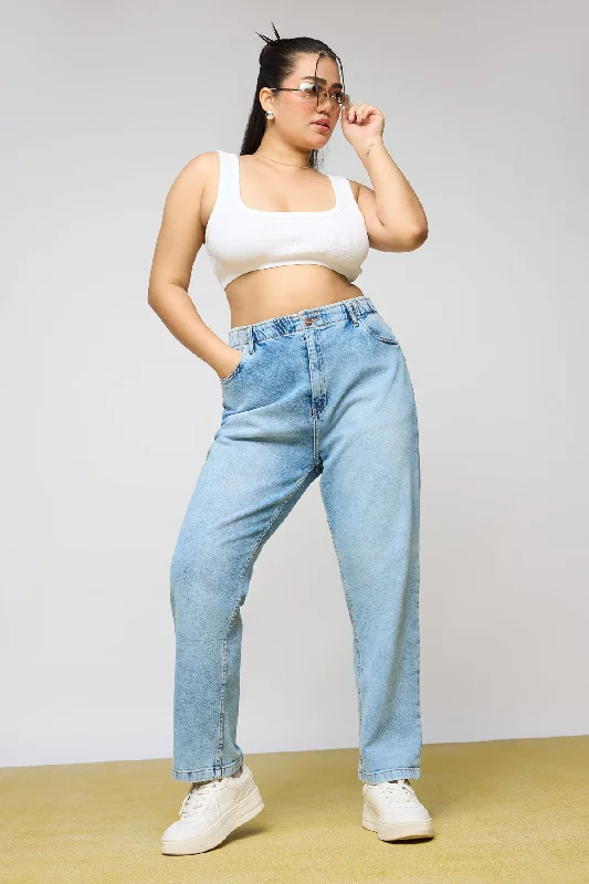 Light Blue Leisure Elasticated Curve Mom Fit Jeans