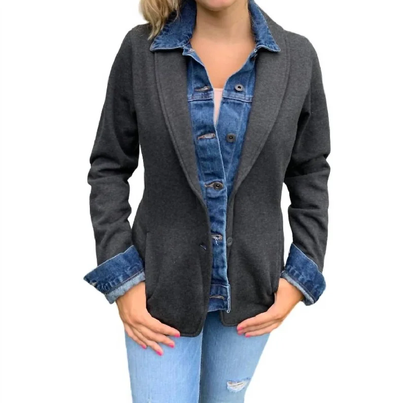 Lucy Sweatshirt Denim Blazer In Denim/grey