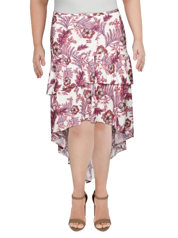 Meagan Womens Floral Ruffled Midi Skirt