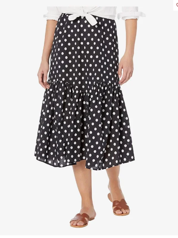 Polka Dot Midi Skirt In Black White