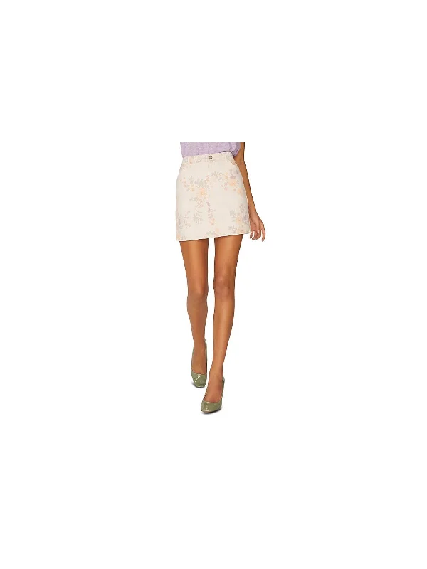 Ryan Womens Denim Floral Mini Skirt