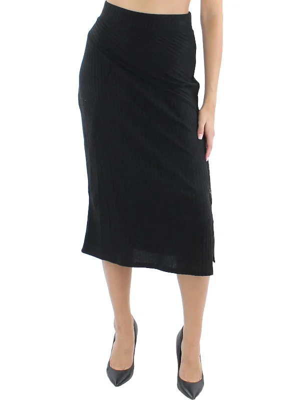 Womens Ribbed Pencil Midi Skirt