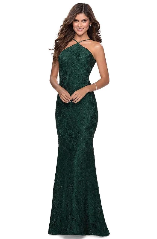 La Femme - 28619 Lace Applique Halter Sheath Dress