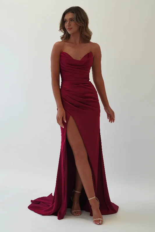 Italia Bodycon Satin Gown | Dark Red