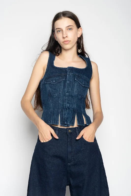 DENIM CORSET IN NAVY BLUE