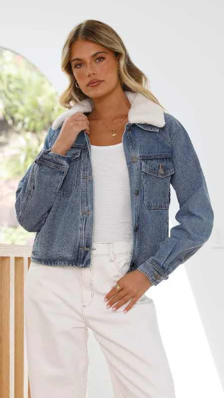 Laelia Teddy Jacket- Mid Blue Denim